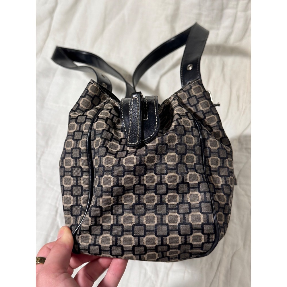 Nine West Geometric Print Satchel Shoulder Bag Black Tan with Coin Pouch Large - Picture 5 of 16
